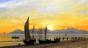 Boats Ashore at Sunset by Albert Bierstadt - Hand-Painted Oil Painting Reproduction