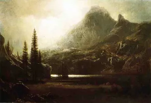 By a Mountain Lake by Albert Bierstadt Oil Painting Reproduction