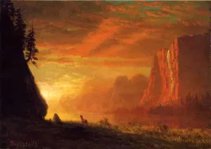 Deer at Sunset by Albert Bierstadt - Hand-Painted Oil Painting Reproduction