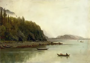 Indians Fishing by Albert Bierstadt - Hand-Painted Oil Painting Reproduction