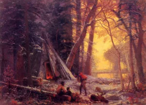 Moose Hunters' Camp by Albert Bierstadt - Hand-Painted Oil Painting Reproduction