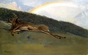 Rainbow over a Fallen Stag by Albert Bierstadt - Hand-Painted Oil Painting Reproduction