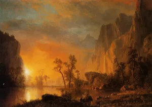 Sunset in the Rockies by Albert Bierstadt - Hand-Painted Oil Painting Reproduction