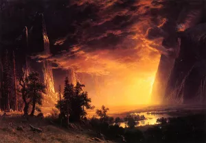 Sunset in the Yosemite Valley by Albert Bierstadt - Hand-Painted Oil Painting Reproduction