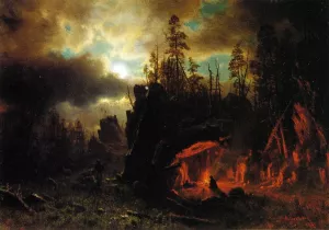 The Trapper's Camp by Albert Bierstadt - Hand-Painted Oil Painting Reproduction