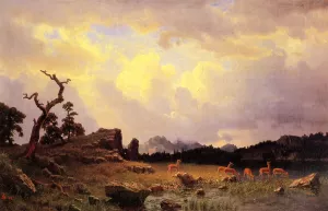 Thunderstorm in the Rocky Mountains by Albert Bierstadt - Hand-Painted Oil Painting Reproduction
