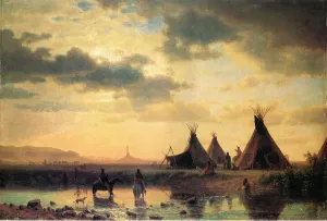 View of Chimney Rock, Ogalillalh Sioux Village in Foreground by Albert Bierstadt Oil Painting Reproduction