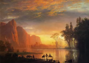 Yosemite Valley Sunset by Albert Bierstadt - Hand-Painted Oil Painting Reproduction